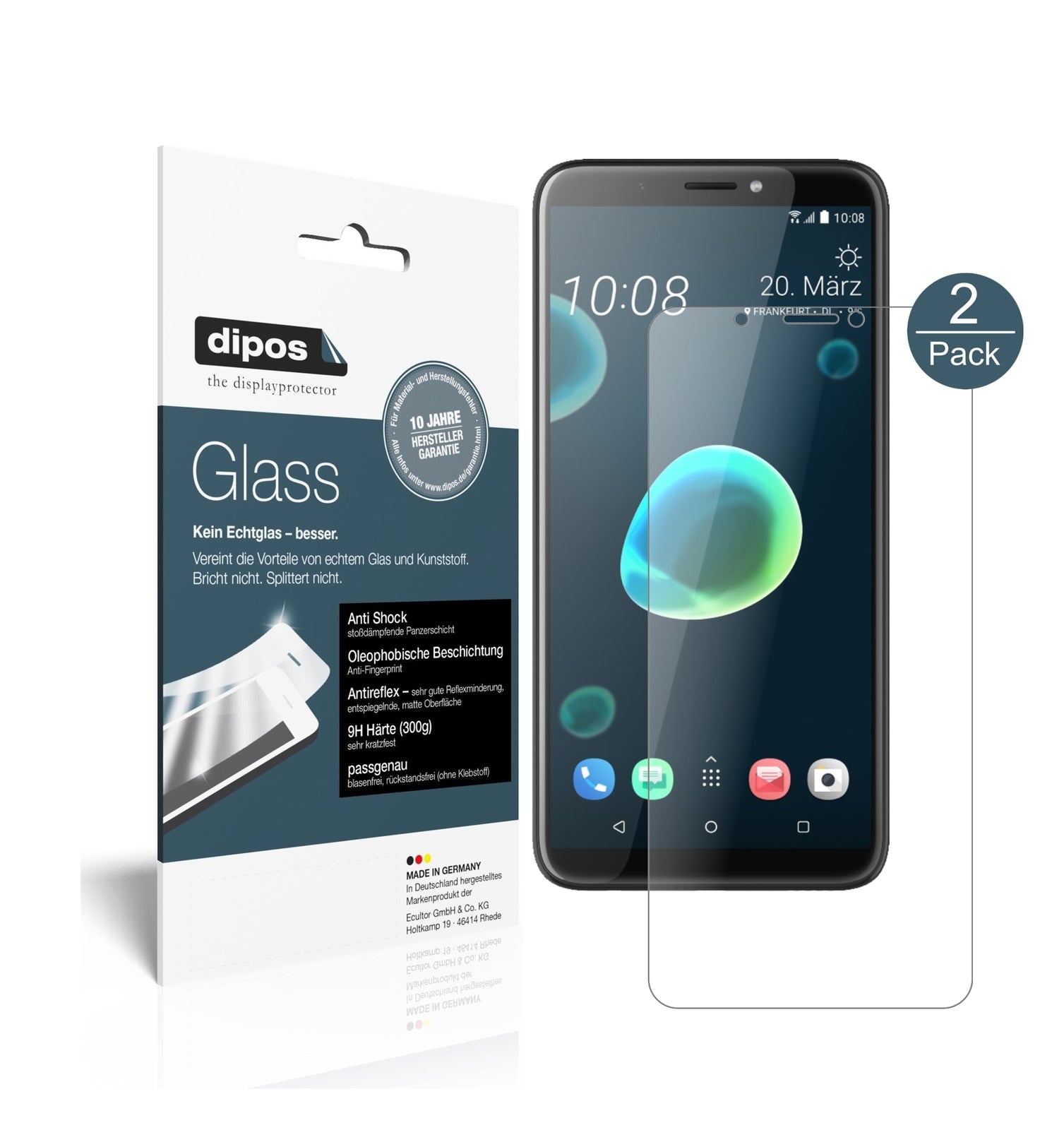 Matte Displayschutzfolie von dipos passend für HTC Desire 12, 9H kratzfest und blasenfrei montiert
