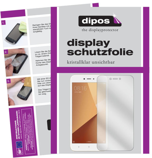 Klare Displayschutzfolie von dipos passend für Xiaomi Redmi Note 5A, präziser Zuschnitt und blasenfrei montiert
