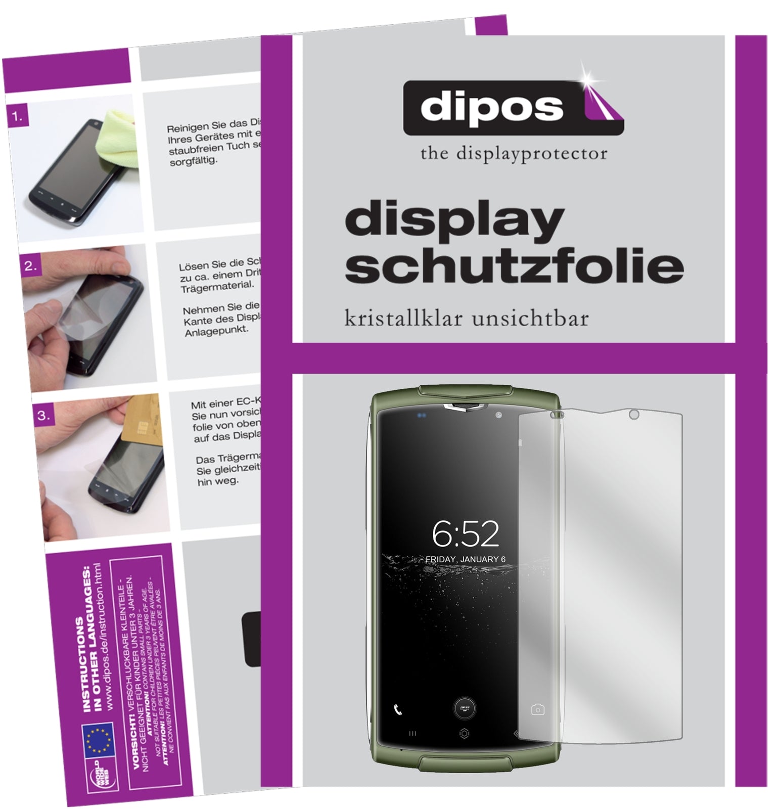 Klare Displayschutzfolie von dipos passend für Homtom Zoji Z7, präziser Zuschnitt und blasenfrei montiert