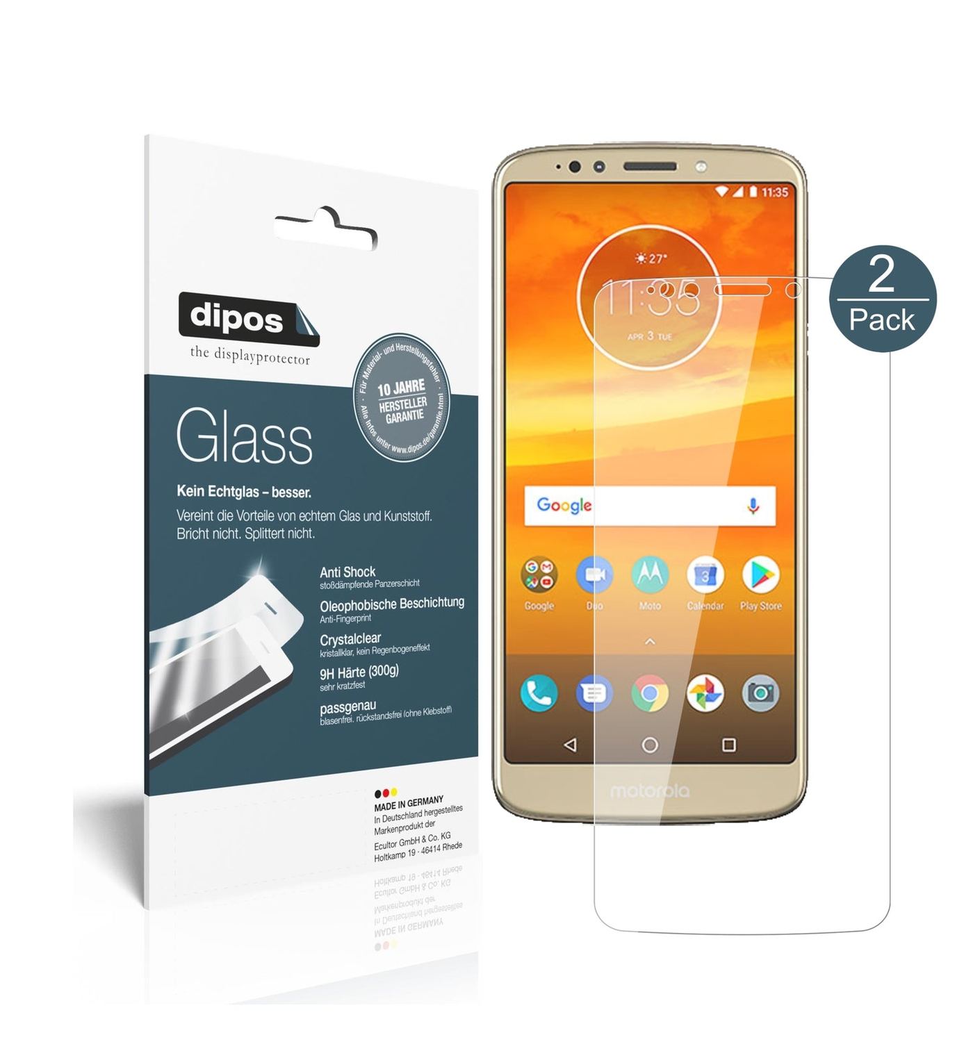 Klare Displayschutzfolie von dipos passend für Motorola Moto E5, 9H kratzfest und blasenfrei montiert