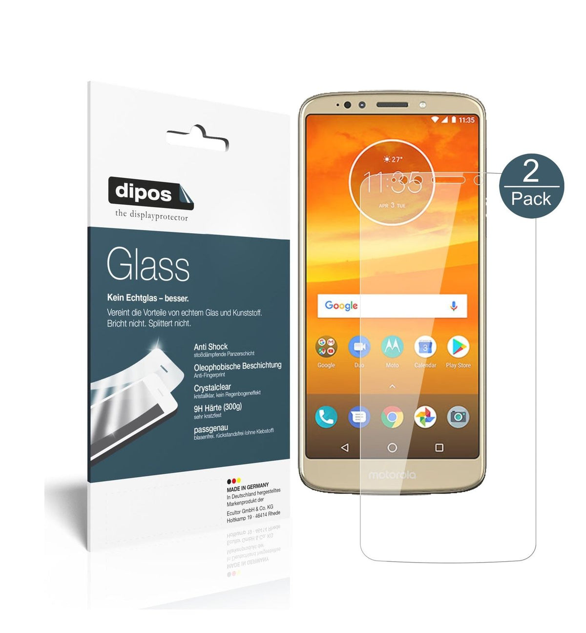 Klare Displayschutzfolie von dipos passend für Motorola Moto E5 Plus, 9H kratzfest und blasenfrei montiert