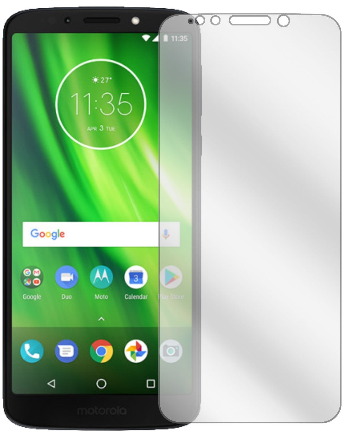 LenovoMoto G6 Play mit aufgebrachter dipos Displayschutzfolie, glasklare Darstellung ohne Einschränkungen