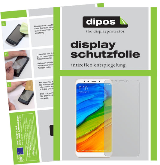 Matte Displayschutzfolie von dipos passend für Xiaomi Redmi 5 Plus, präziser Zuschnitt und blasenfrei montiert