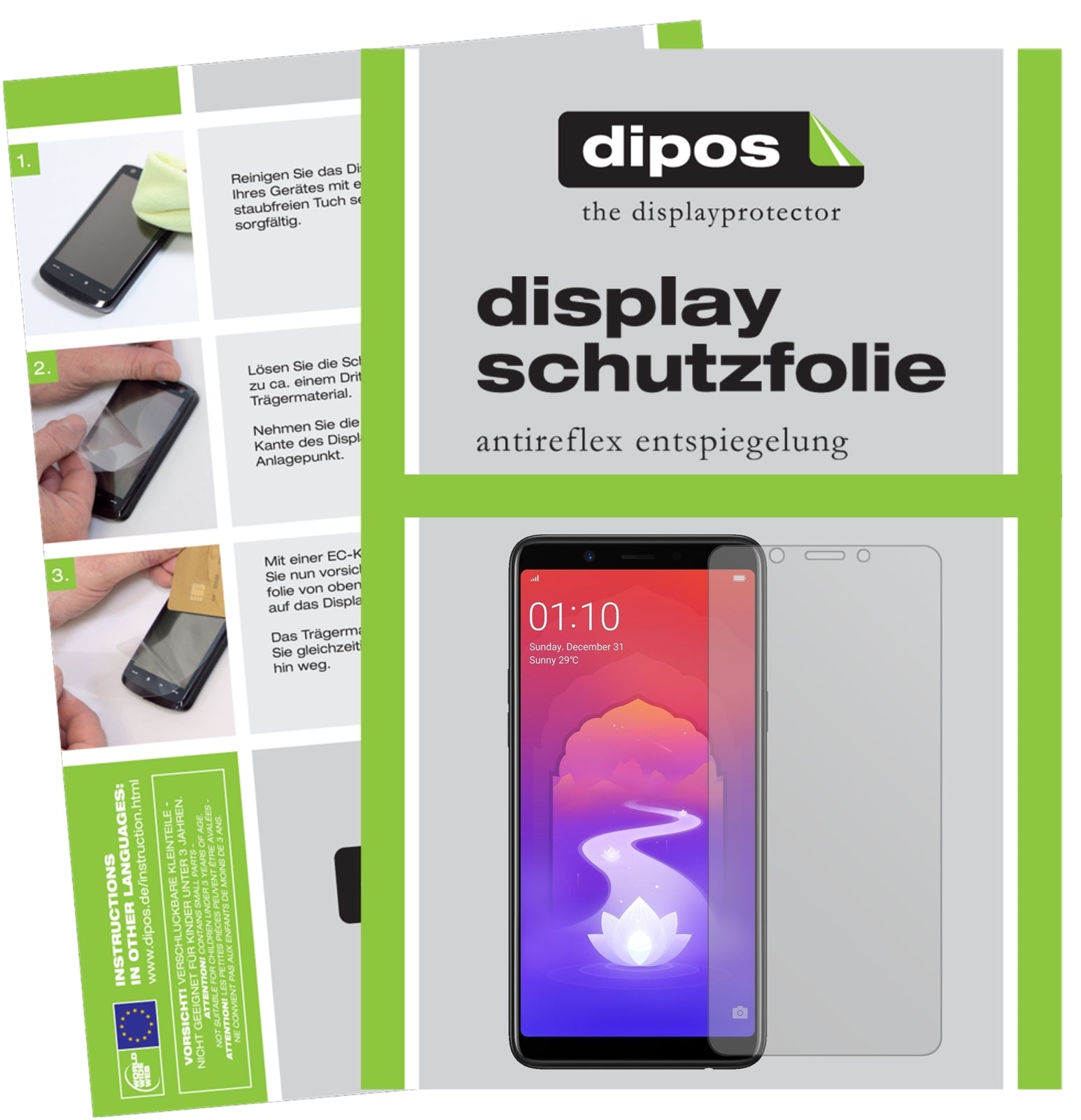 Matte Displayschutzfolie von dipos passend für Oppo Realme 1, präziser Zuschnitt und blasenfrei montiert