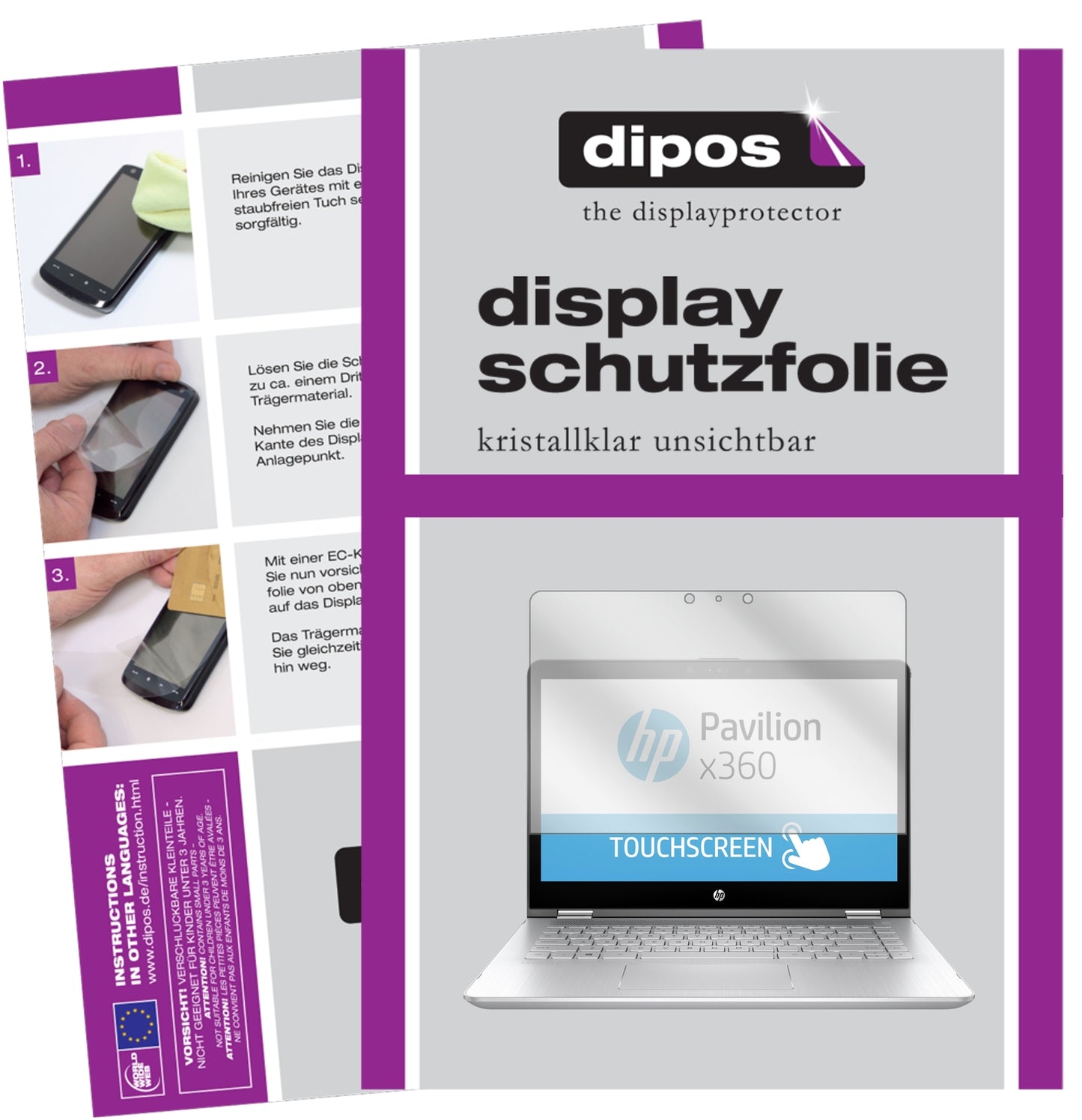 2x Schutzfolie klar für HP Pavilion x360 14 ba035ng Display-Schutzfolie