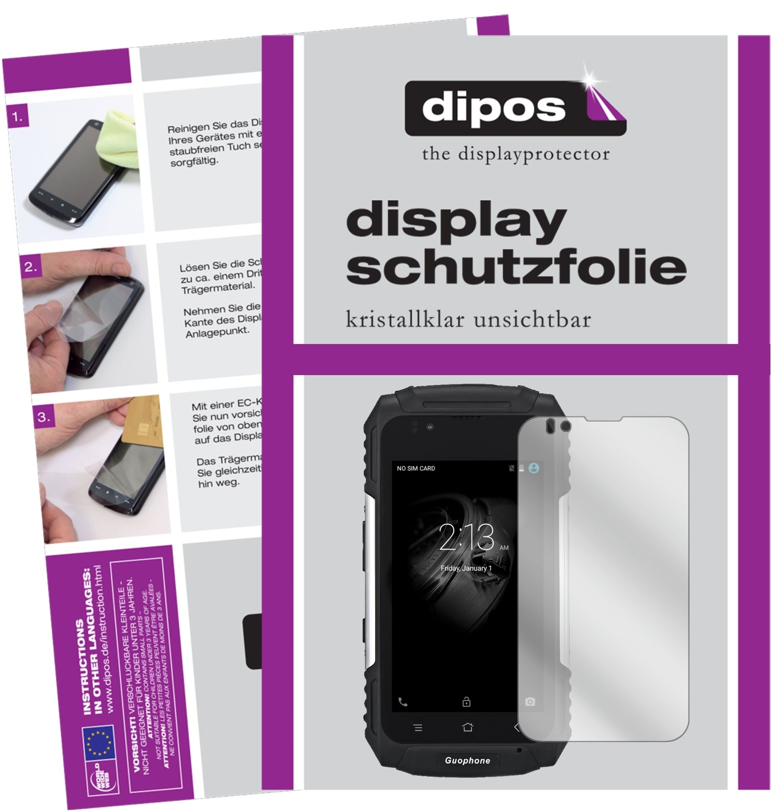 Klare Displayschutzfolie von dipos passend für Guophone V88, präziser Zuschnitt und blasenfrei montiert
