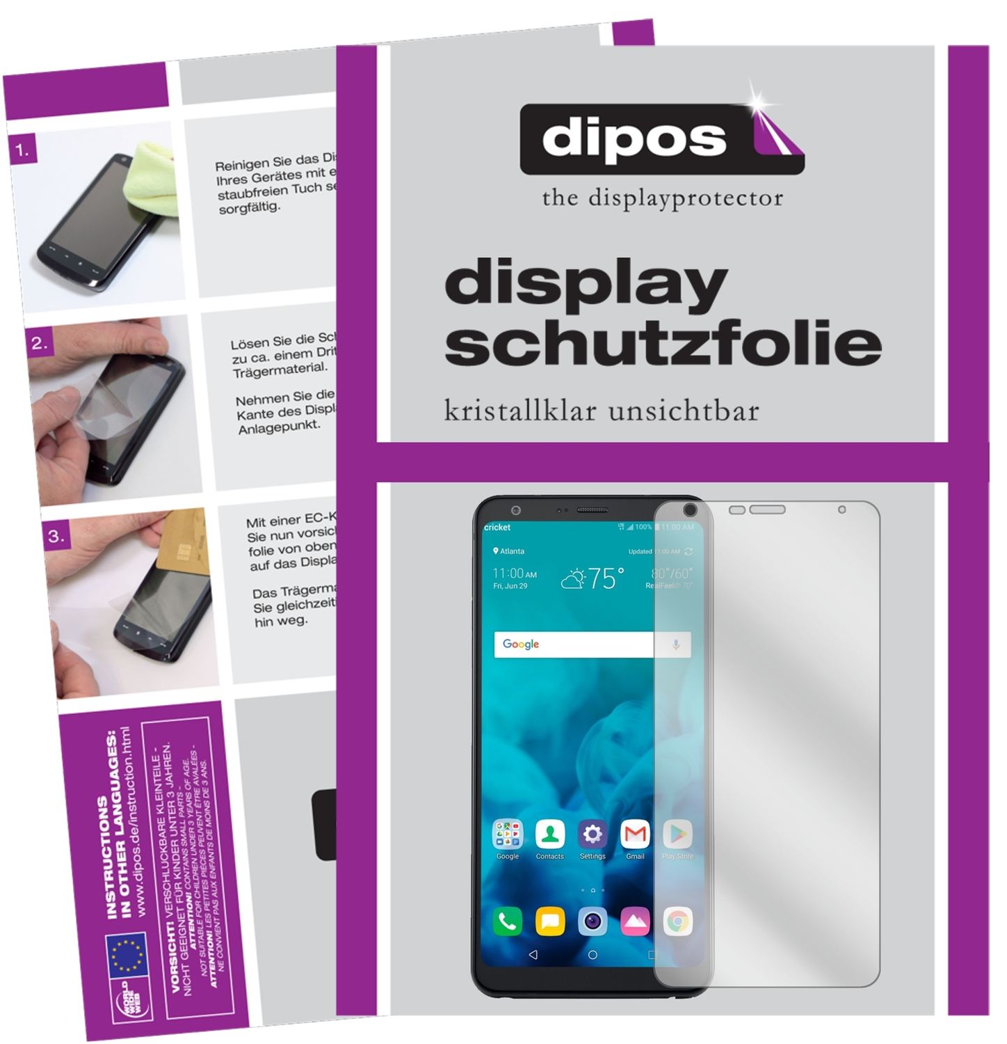 Klare Displayschutzfolie von dipos passend für LG Stylo 4, präziser Zuschnitt und blasenfrei montiert