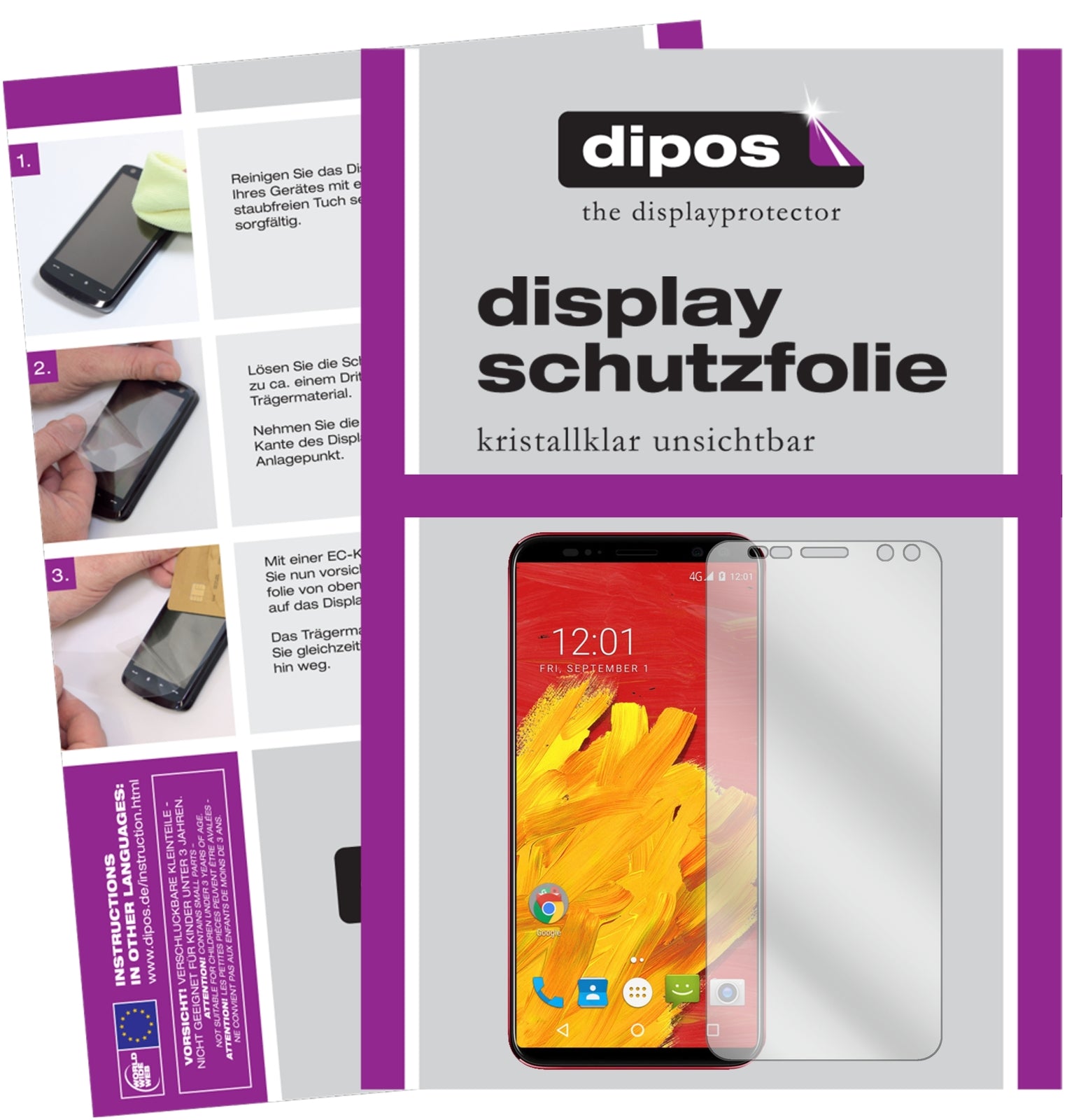 Klare Displayschutzfolie von dipos passend für M-Horse Pure 3, präziser Zuschnitt und blasenfrei montiert