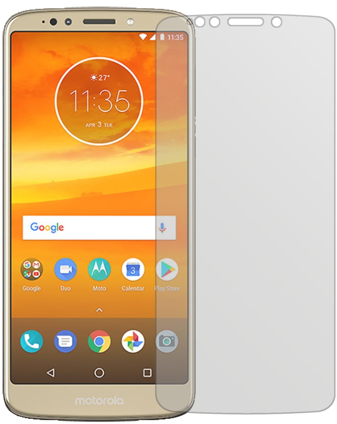 MotorolaMoto E5 Supra mit aufgebrachter dipos Displayschutzfolie, die lästige Fingerabdrücke minimiert