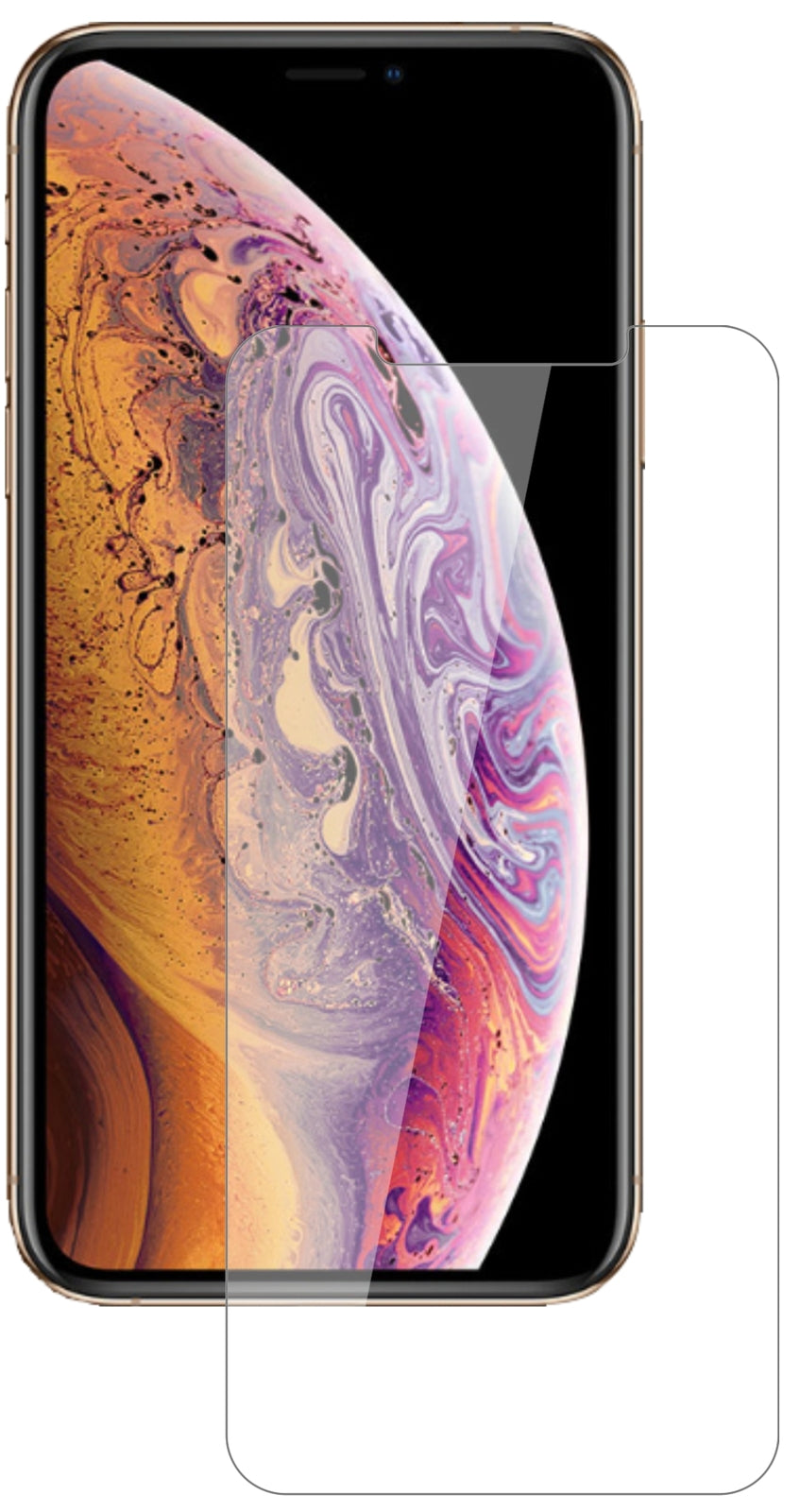 AppleiPhone XS Max mit aufgebrachter dipos Flex Schutzfolie, glasklare Darstellung ohne Einschränkungen