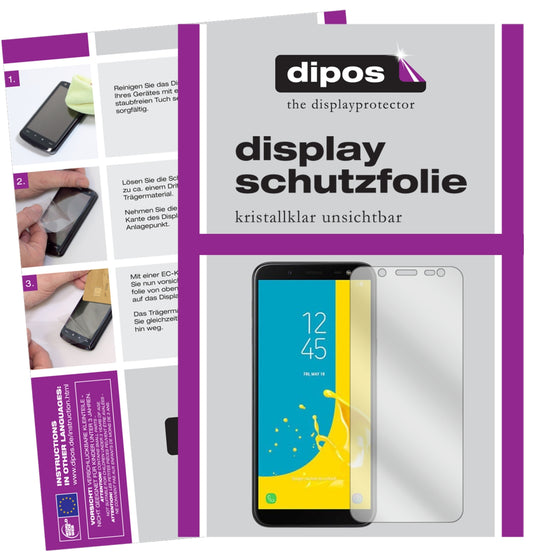 Klare Displayschutzfolie von dipos passend für Samsung Galaxy J6 (2018), präziser Zuschnitt und blasenfrei montiert