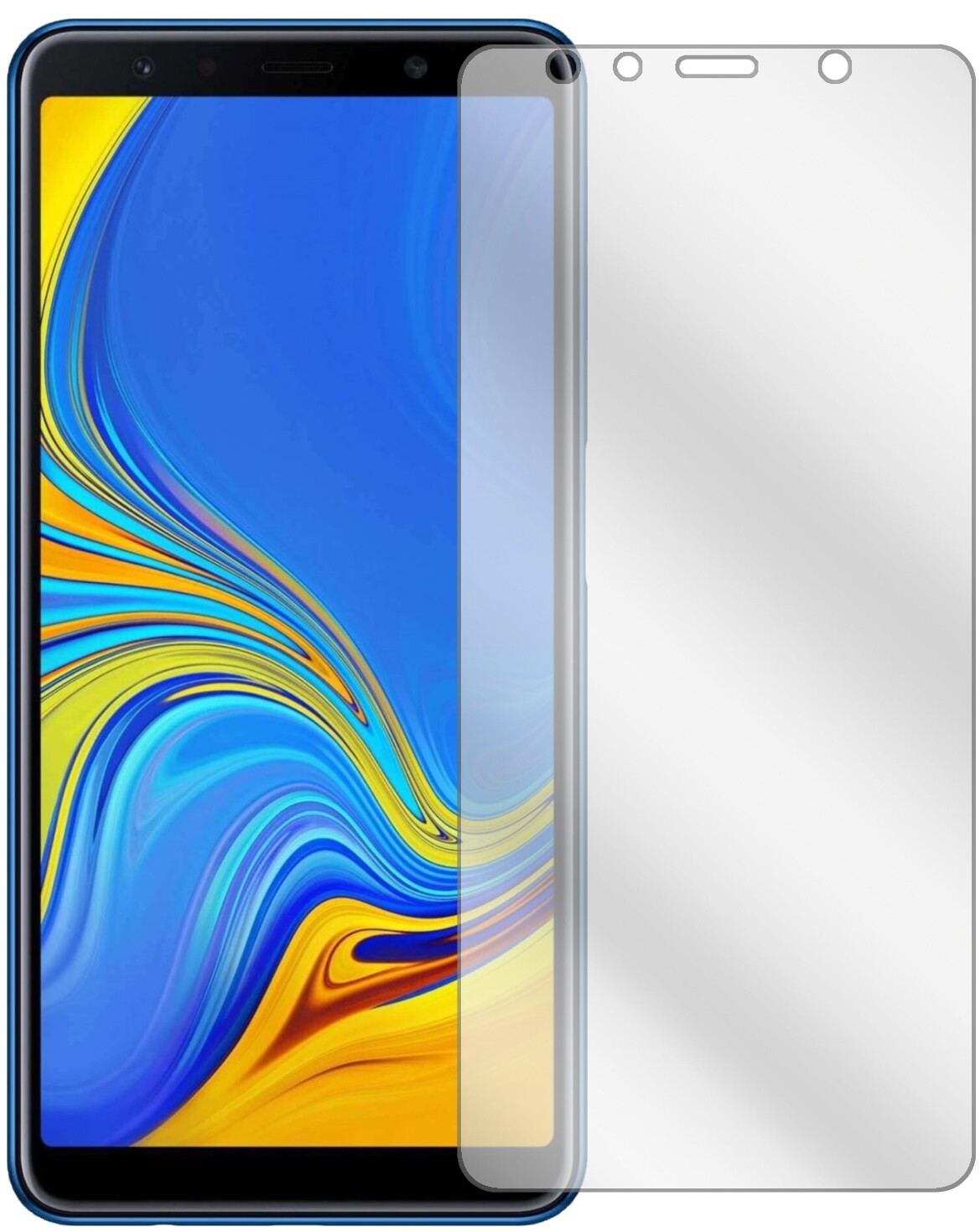 SamsungGalaxy A7 (2018) mit aufgebrachter dipos Displayschutzfolie, glasklare Darstellung ohne Einschränkungen