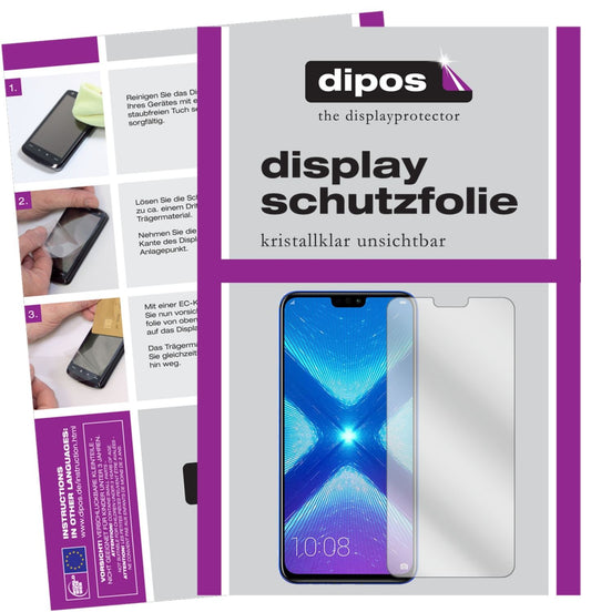 Klare Displayschutzfolie von dipos passend für Honor 8X Max, präziser Zuschnitt und blasenfrei montiert