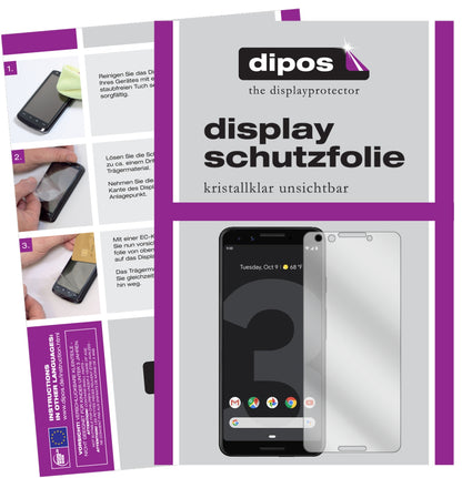 Klare Displayschutzfolie von dipos passend für Google Pixel 3, präziser Zuschnitt und blasenfrei montiert