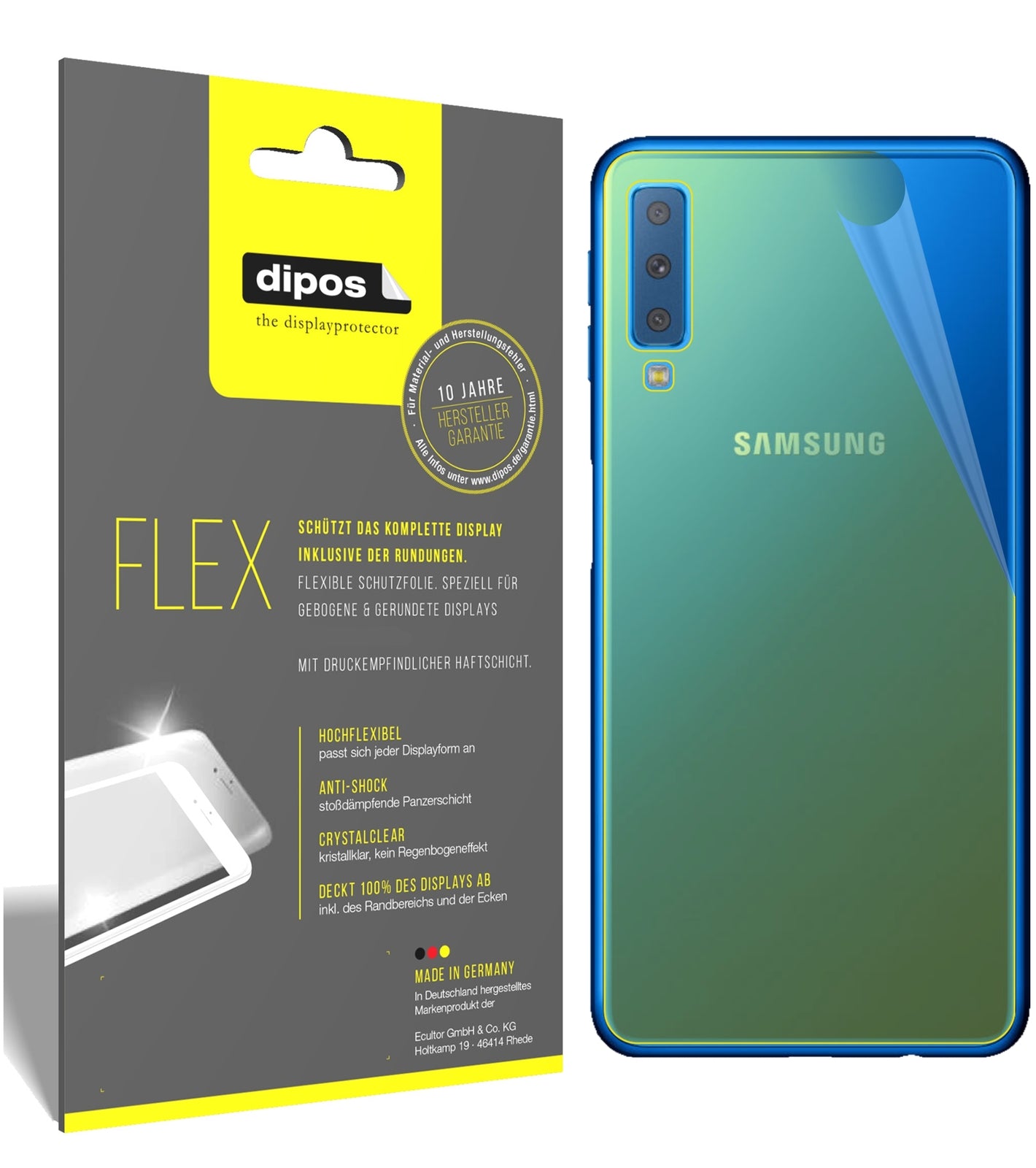3x 3D Full Cover Schutzfolie für Samsung Galaxy A7 (2018) Rückseite