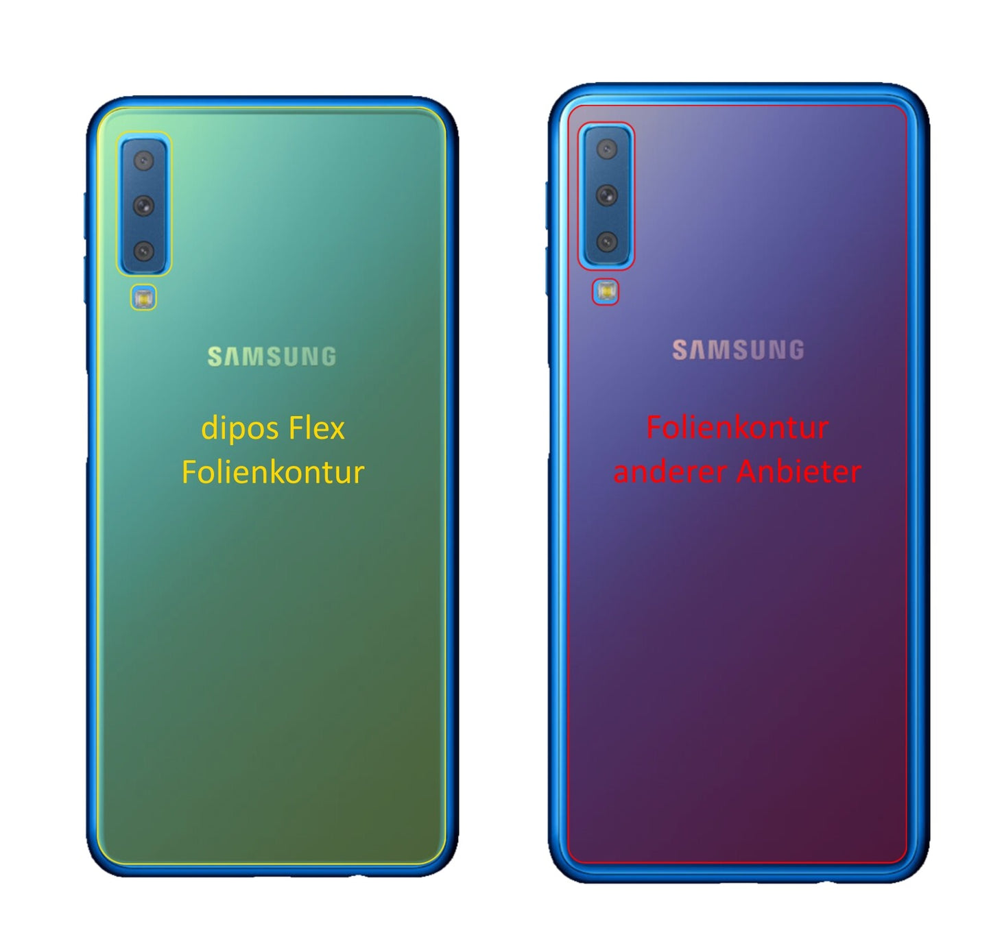 3x 3D Full Cover Schutzfolie für Samsung Galaxy A7 (2018) Rückseite