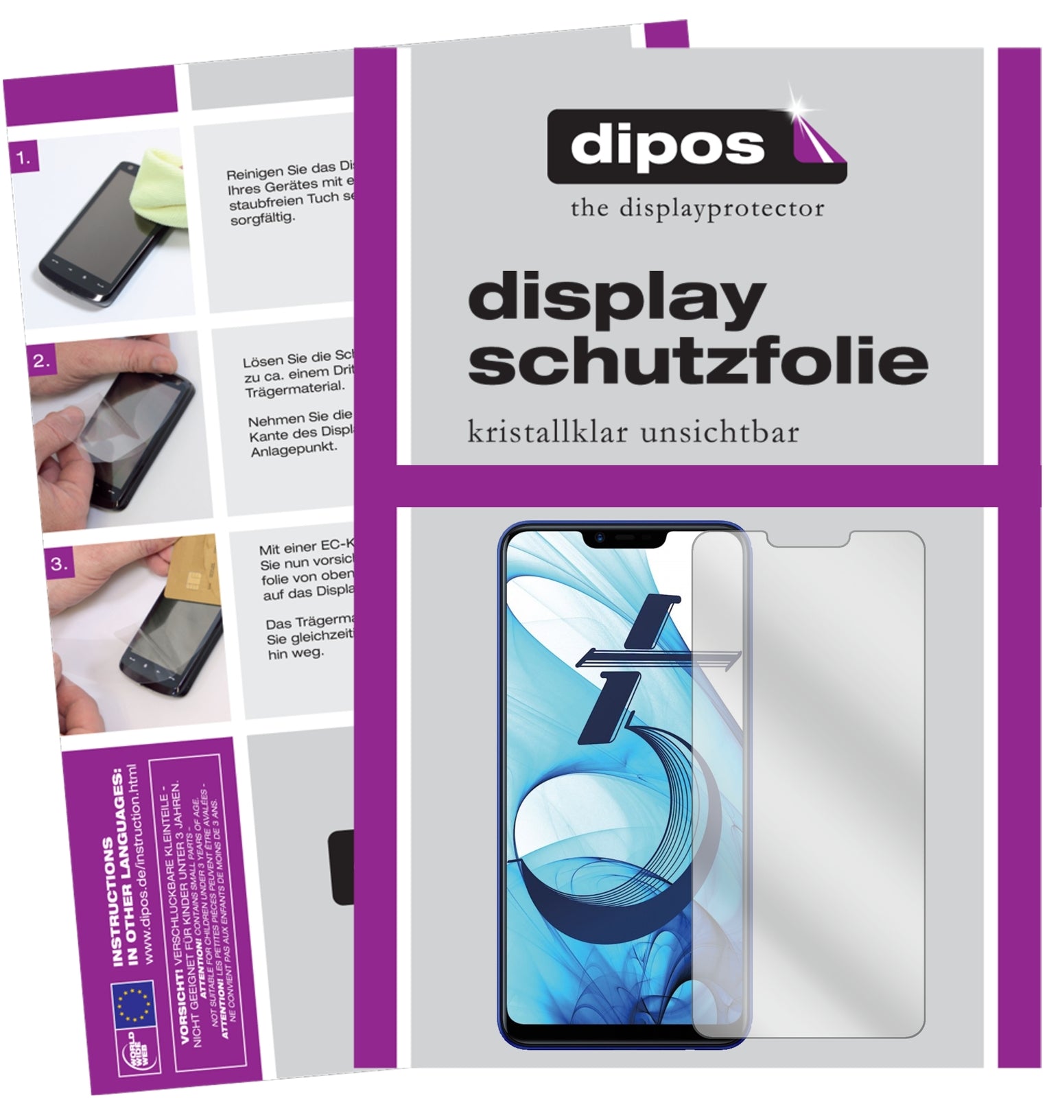 Klare Displayschutzfolie von dipos passend für Oppo AX5, präziser Zuschnitt und blasenfrei montiert