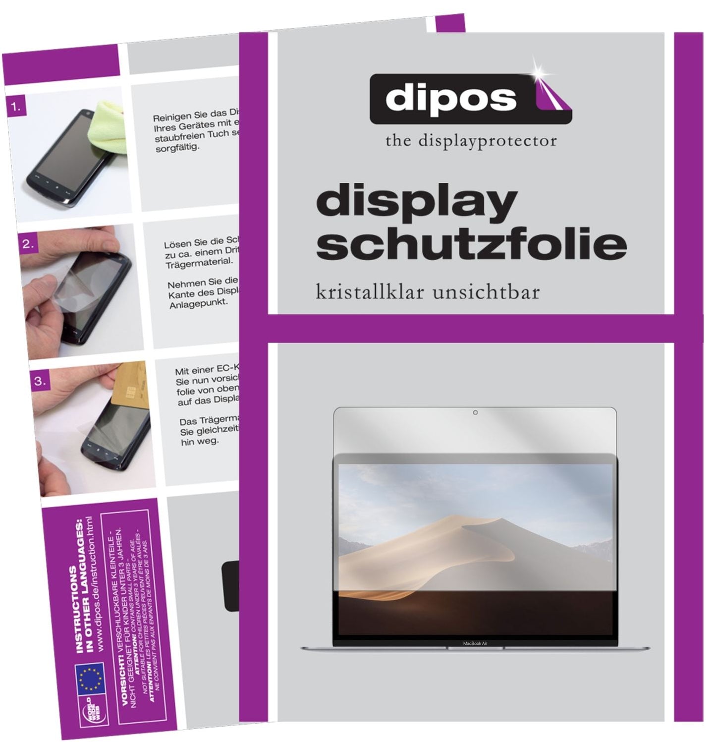 2x Schutzfolie klar für Apple MacBook Air 13 Zoll (2018) Display-Schutzfolie