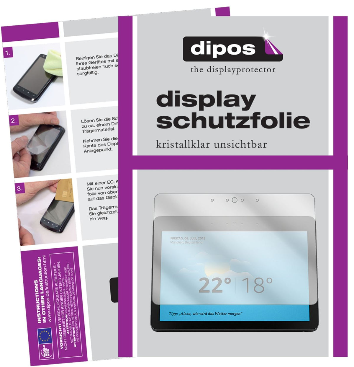 2x Schutzfolie klar für Amazon Echo Show 2. Gen Display-Schutzfolie