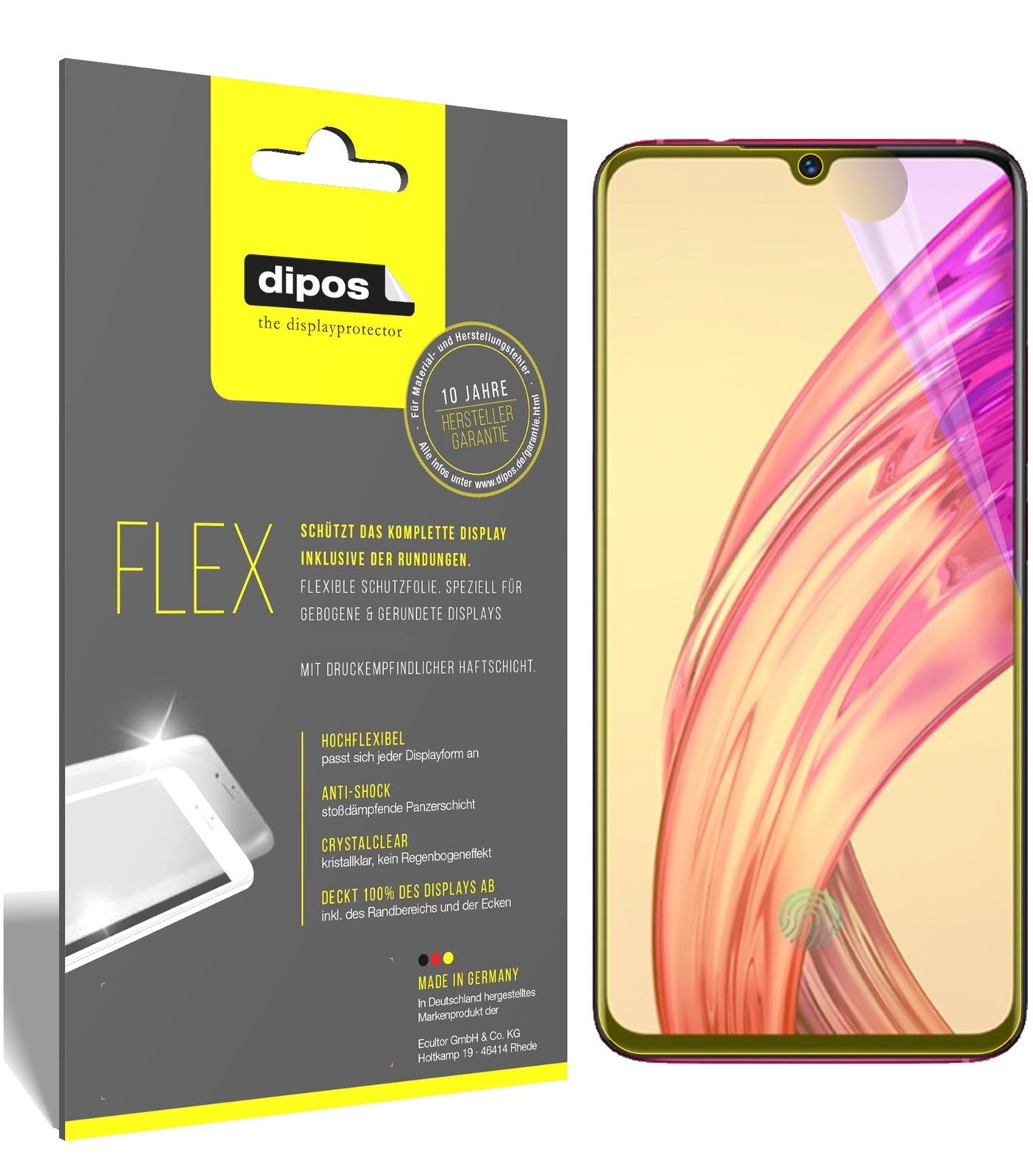 Klare Displayschutzfolie von dipos passend für Vivo X23 Symphony, 100% Displayabdeckung und blasenfreie Montage