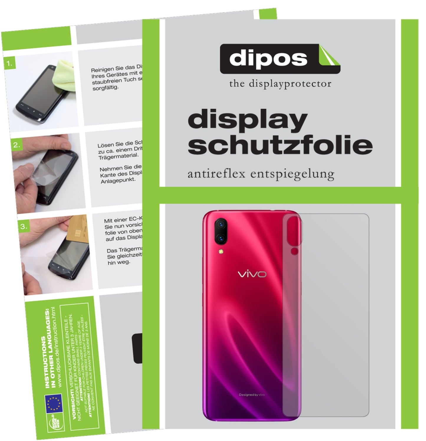 Matte Displayschutzfolie von dipos passend für Vivo X23 Symphony Rückseite, präziser Zuschnitt und blasenfrei montiert