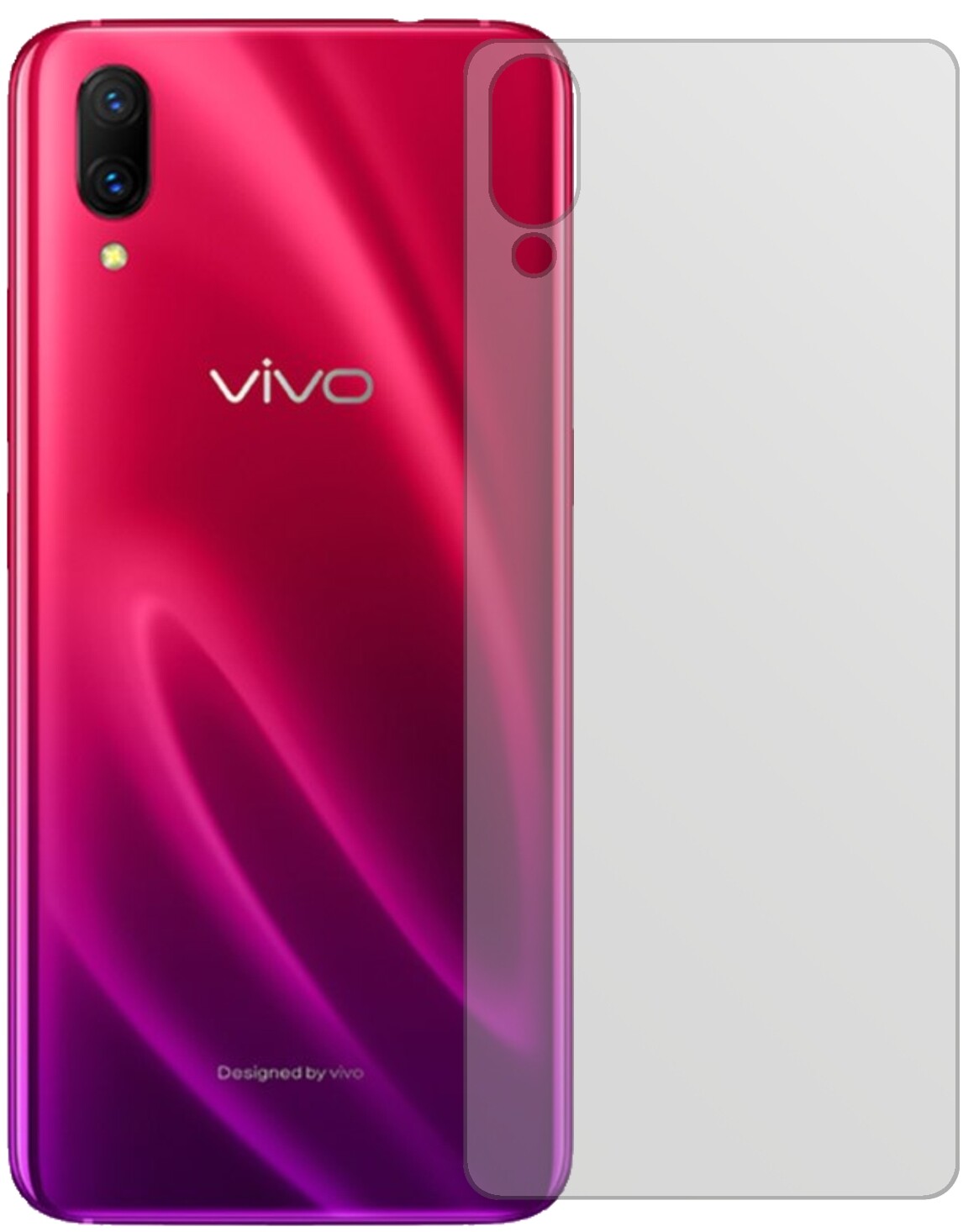 VivoX23 Symphony Rückseite mit aufgebrachter dipos Displayschutzfolie, die lästige Fingerabdrücke minimiert