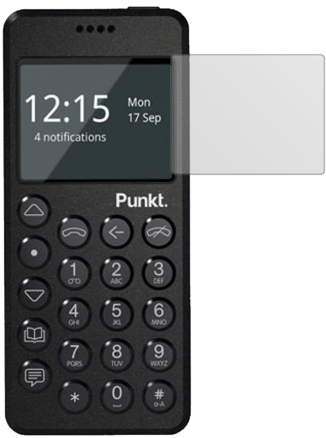 PunktMP02 mit aufgebrachter dipos Displayschutzfolie, die lästige Fingerabdrücke minimiert