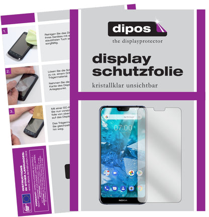 Klare Displayschutzfolie von dipos passend für Nokia 7.1 Plus, präziser Zuschnitt und blasenfrei montiert