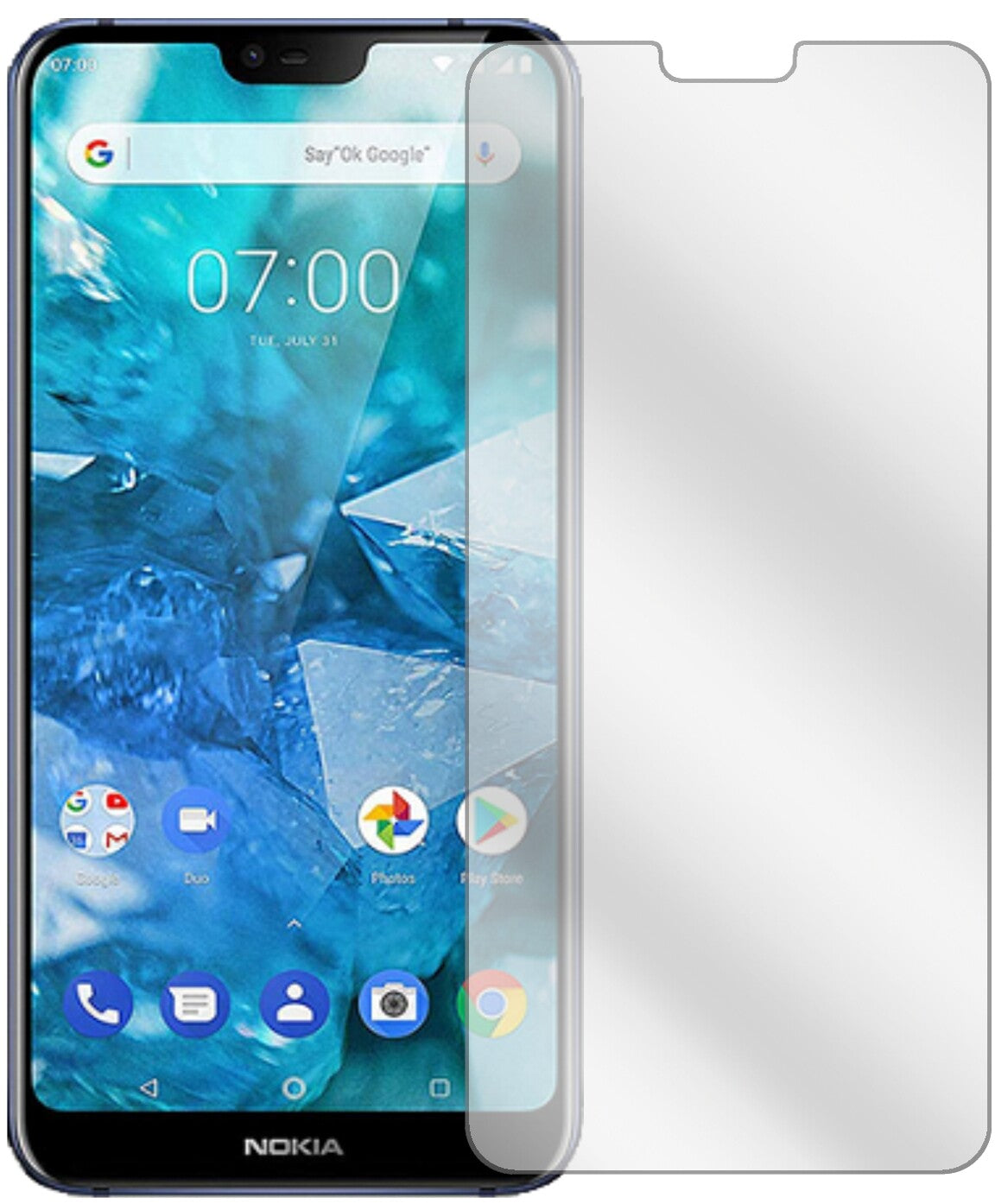 Nokia7.1 Plus mit aufgebrachter dipos Displayschutzfolie, glasklare Darstellung ohne Einschränkungen