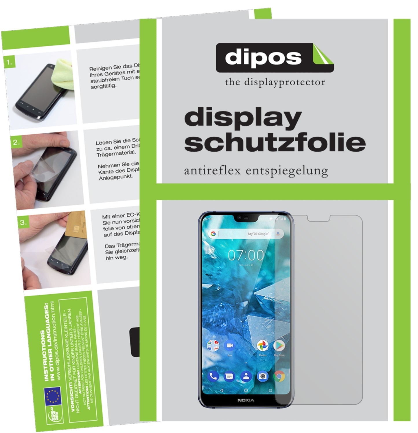Matte Displayschutzfolie von dipos passend für Nokia 7.1 Plus, präziser Zuschnitt und blasenfrei montiert