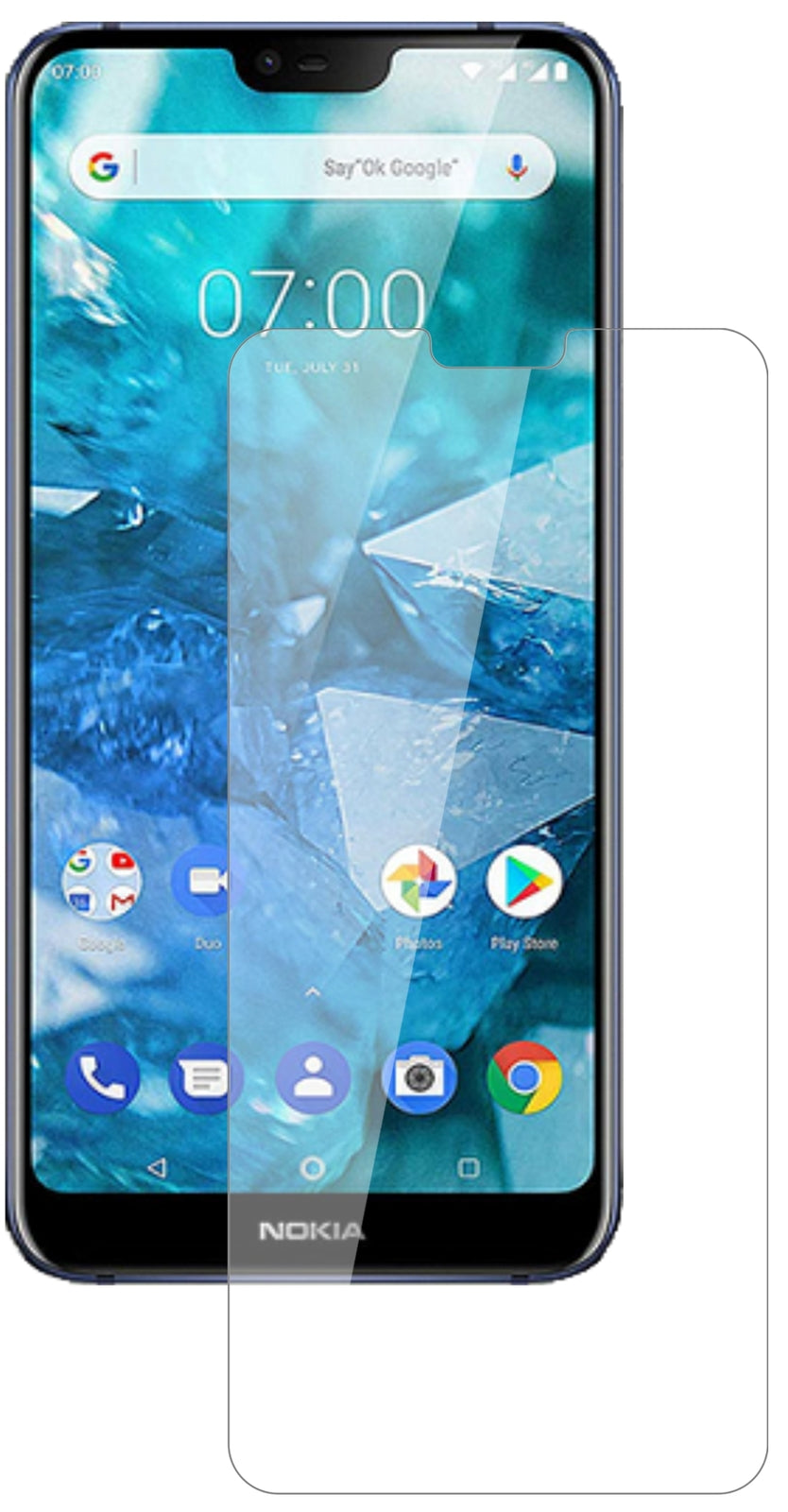 NokiaX7 (2018) mit aufgebrachter dipos Flex Schutzfolie, glasklare Darstellung ohne Einschränkungen