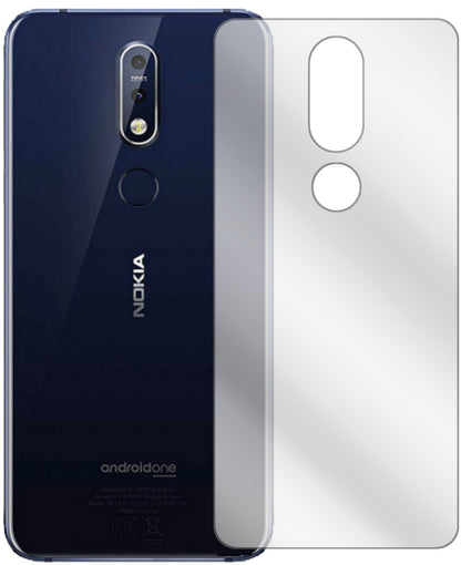 Nokia7.1 Plus Rückseite mit aufgebrachter dipos Displayschutzfolie, glasklare Darstellung ohne Einschränkungen