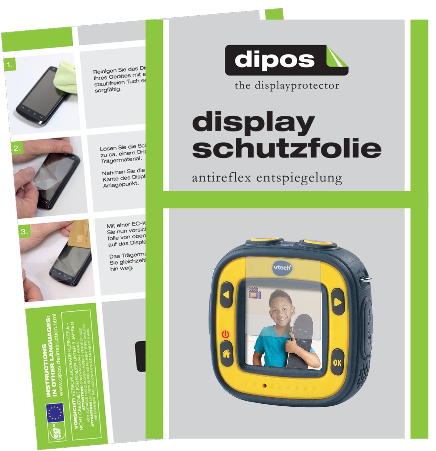 Matte Displayschutzfolie von dipos passend für Vtech Kidizoom Action Cam, präziser Zuschnitt und blasenfrei montiert
