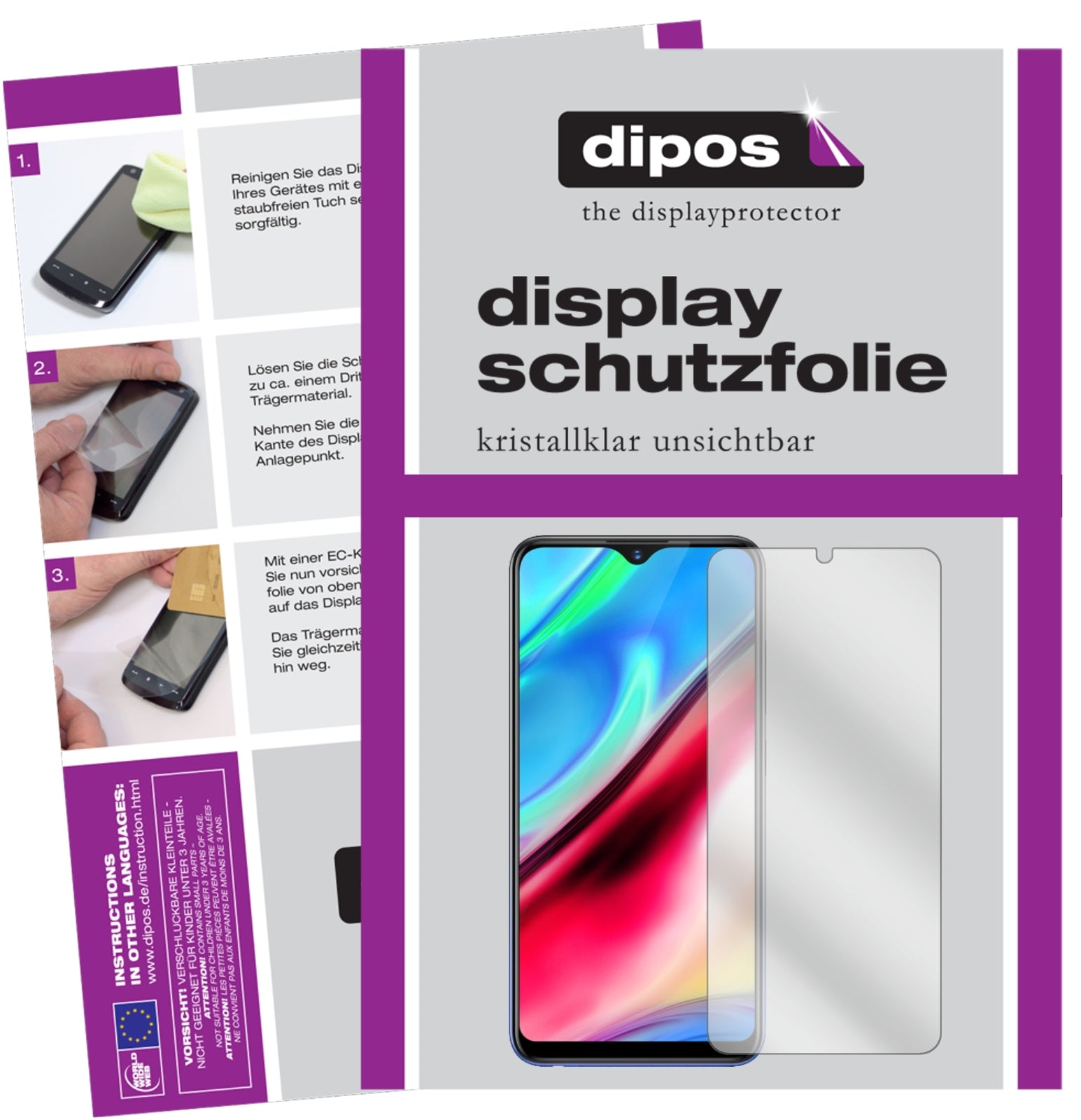 Klare Displayschutzfolie von dipos passend für Vivo Y91, präziser Zuschnitt und blasenfrei montiert
