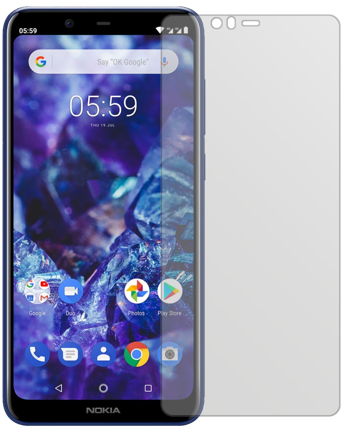 Nokia5.1 Plus mit aufgebrachter dipos Displayschutzfolie, die lästige Fingerabdrücke minimiert
