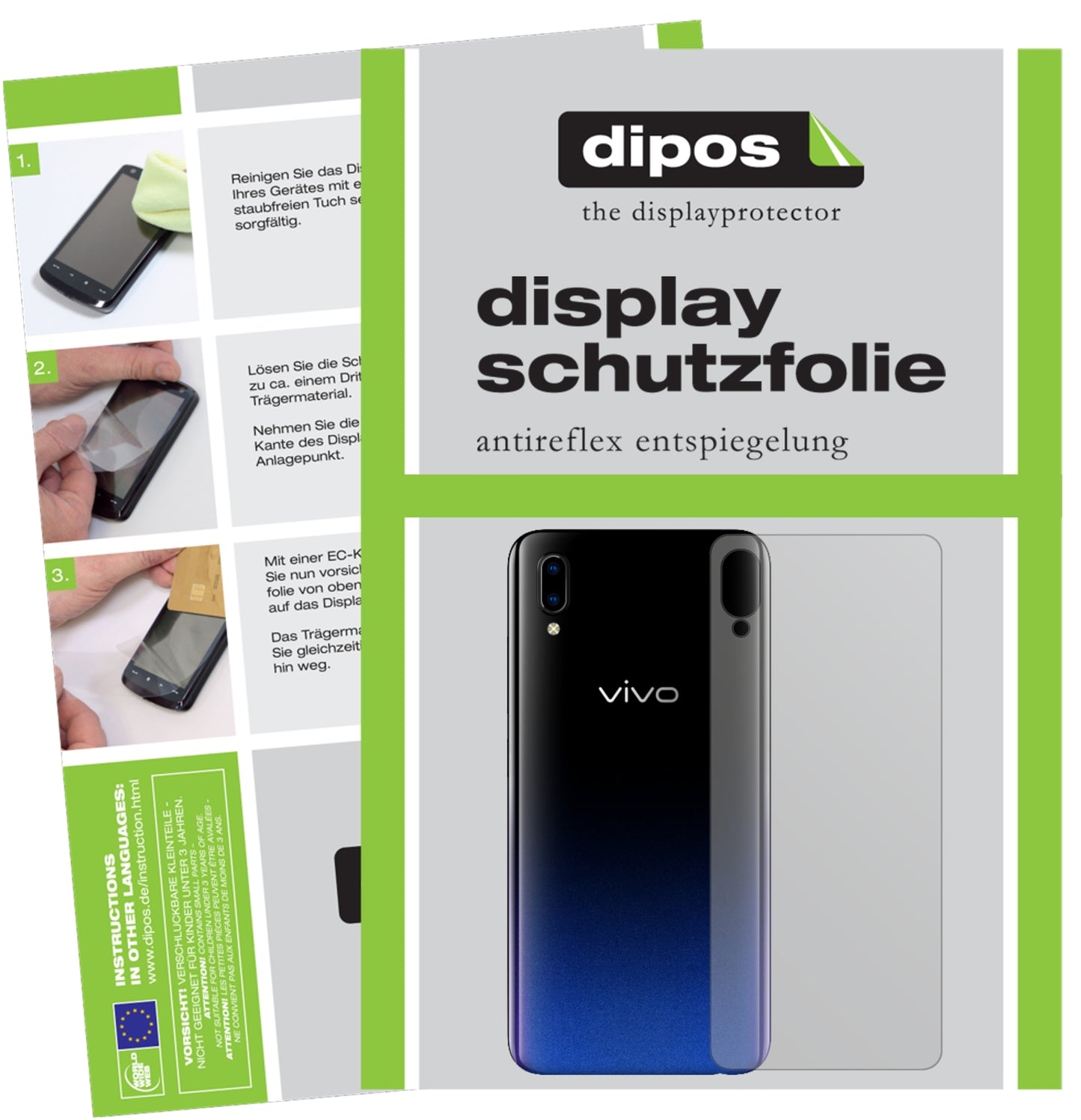 Matte Displayschutzfolie von dipos passend für Vivo Y91i Rückseite, präziser Zuschnitt und blasenfrei montiert