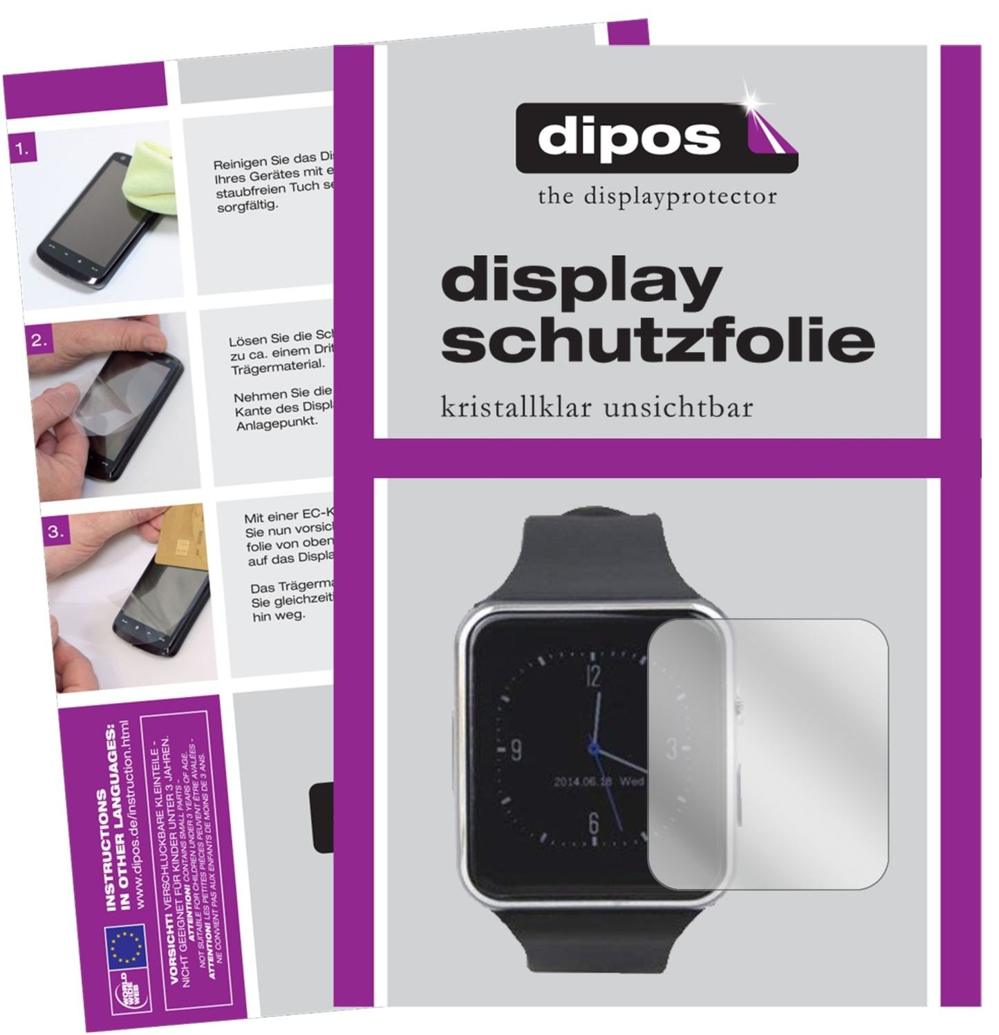Klare Displayschutzfolie von dipos passend für Tagobee TB01 Smartwatch, präziser Zuschnitt und blasenfrei montiert