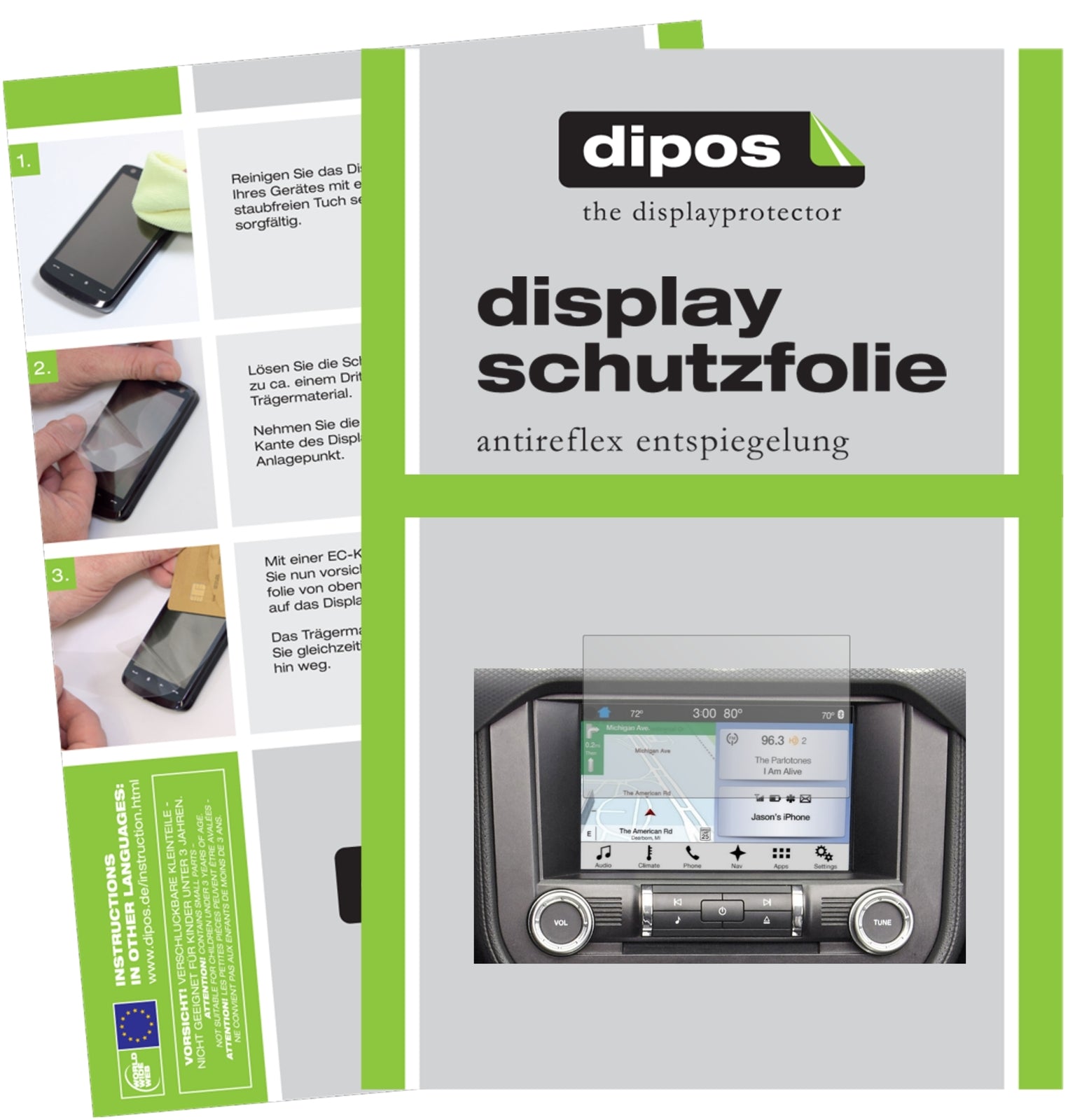 Matte Displayschutzfolie von dipos passend für Ford Mustang Navi (ab BJ 2015), präziser Zuschnitt und blasenfrei montiert