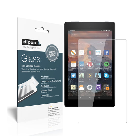 Klare Displayschutzfolie von dipos passend für Amazon Fire HD 8 Plus (2020), 9H kratzfest und blasenfrei montiert