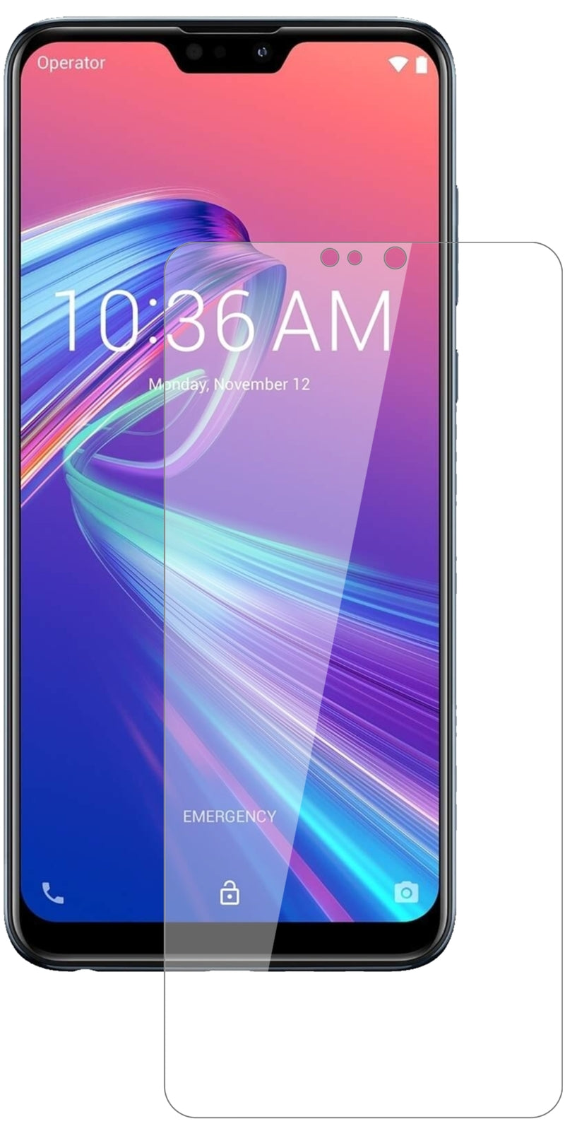 AsusZenFone Max Pro (M2) mit aufgebrachter dipos Flex Schutzfolie, glasklare Darstellung ohne Einschränkungen