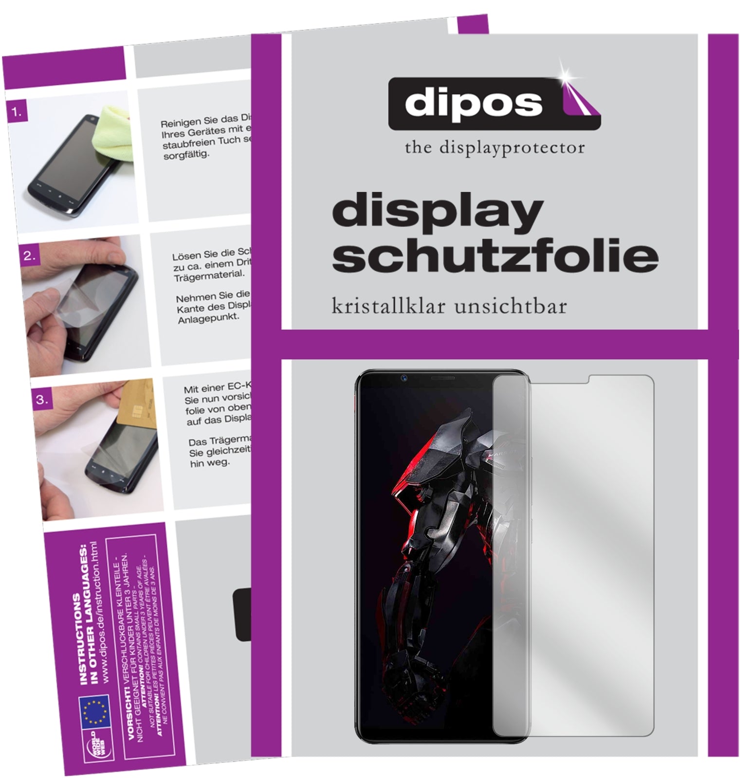 Klare Displayschutzfolie von dipos passend für Nubia Red Magic Mars, präziser Zuschnitt und blasenfrei montiert