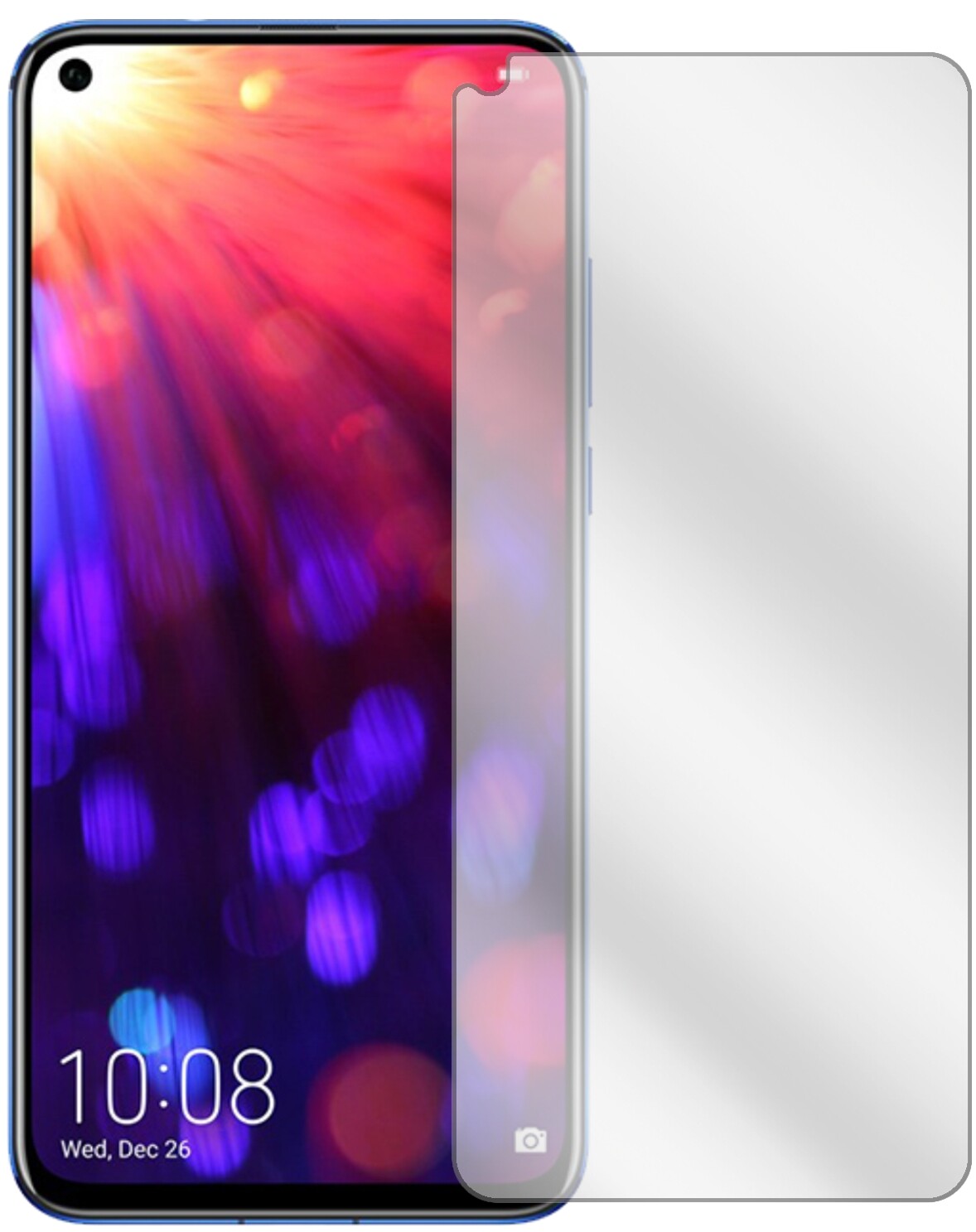 HonorV20 mit aufgebrachter dipos Displayschutzfolie, glasklare Darstellung ohne Einschränkungen