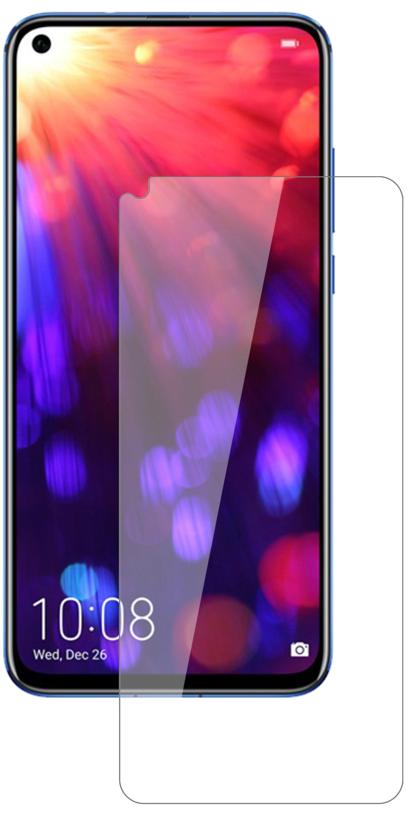 HonorV20 mit aufgebrachter dipos Flex Schutzfolie, glasklare Darstellung ohne Einschränkungen