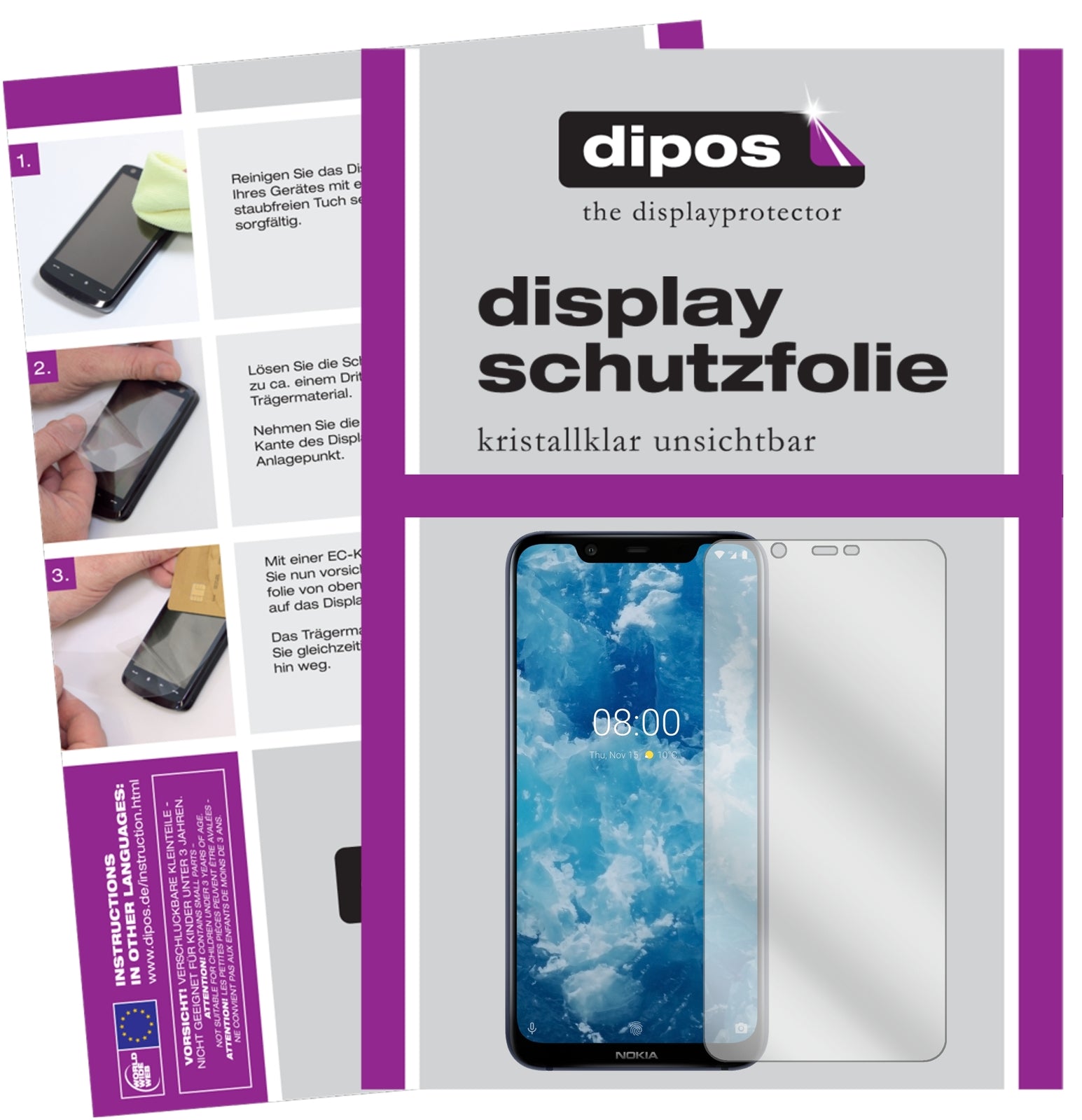 Klare Displayschutzfolie von dipos passend für Nokia 46030, präziser Zuschnitt und blasenfrei montiert