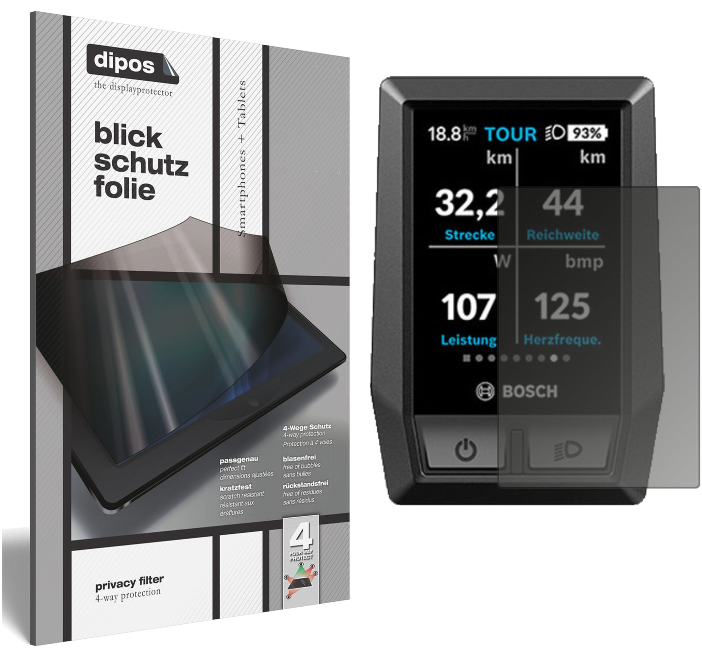 Blickschutzfolie für Bosch Kiox e-Bike Display matt Schutzfolie Privacy