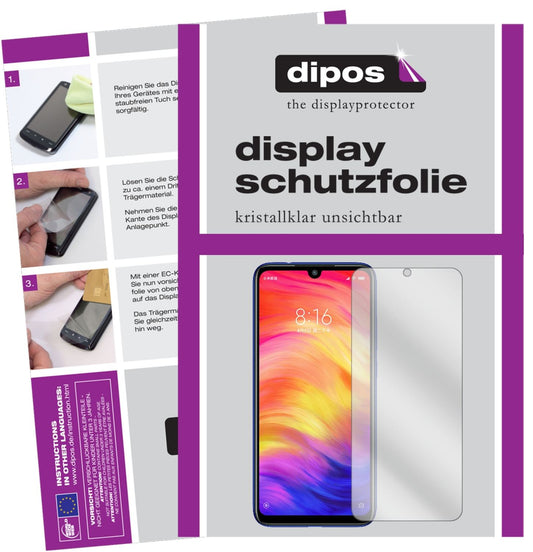 Klare Displayschutzfolie von dipos passend für Xiaomi Redmi Note 7 Pro, präziser Zuschnitt und blasenfrei montiert