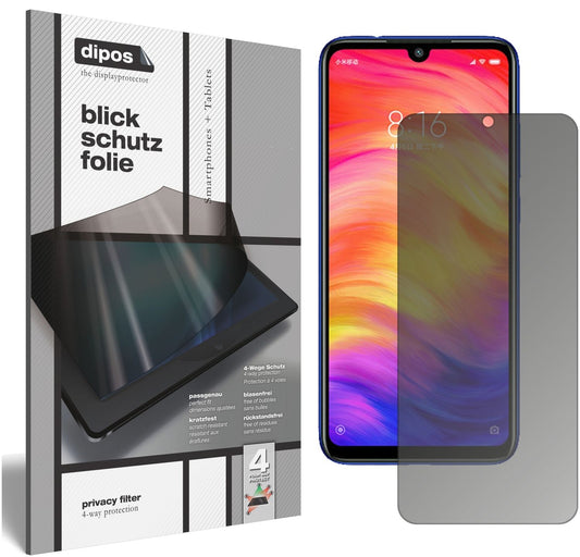 Blickschutzfolie von dipos passend für Xiaomi Redmi Note 7, präziser Zuschnitt und blasenfrei montiert