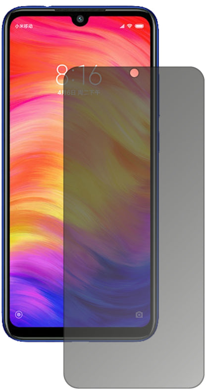 XiaomiRedmi Note 7 mit aufgebrachtem dipos Displayschutz, der seitliche Einblicke blockiert