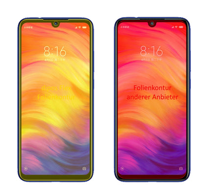 XiaomiRedmi Note 7 mit aufgebrachter dipos Displayschutzfolie, glasklare Darstellung ohne Einschränkungen