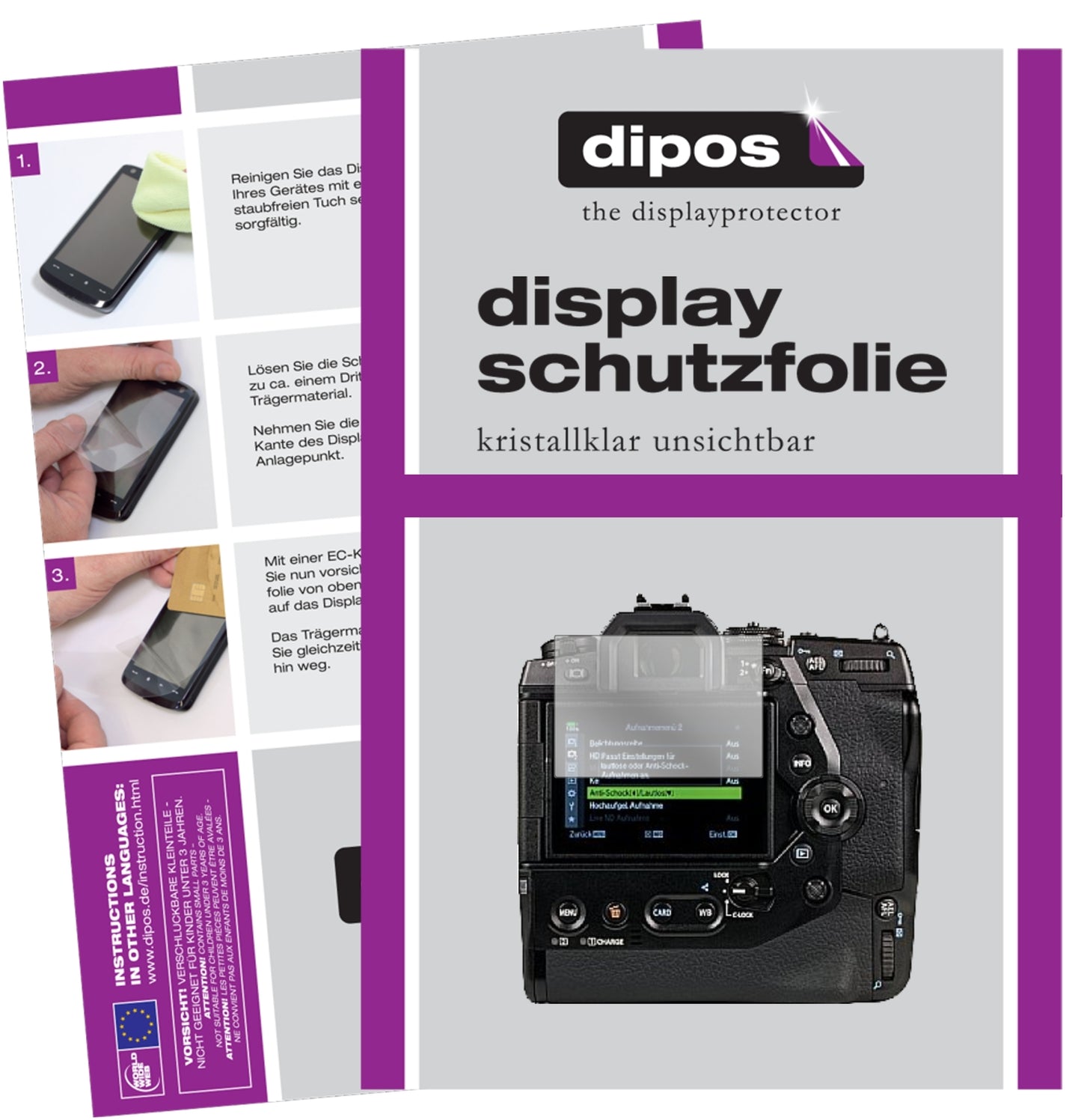 Klare Displayschutzfolie von dipos passend für Olympus OM-D E-M1X, präziser Zuschnitt und blasenfrei montiert